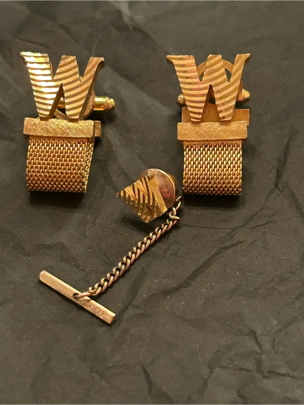 Dante Gold-Tone W Men's Cufflink and Tie Chain Set